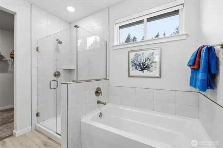 Walk in shower and deep bathtub!