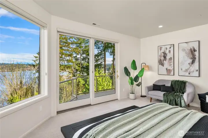 Primary suite with private view deck. Primary suite with private view deck.