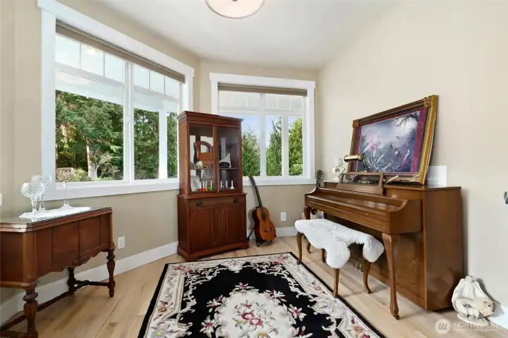 Bonus/music room adjacent to kitchen can be used for many purposes. Lots of light and window space. A very cheery place to enjoy the views by yourself or entertain
