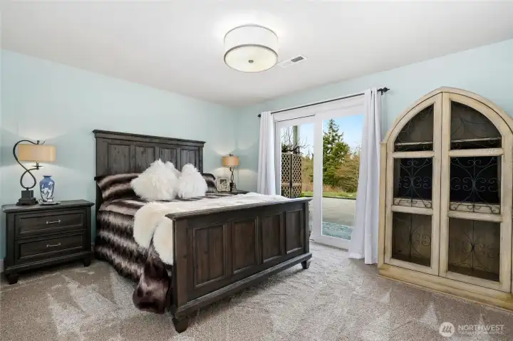 Spacious lower level bedroom w/sliders off to patio