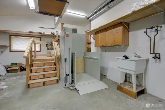 Garage has wheelchair lift that leads into first floor of home.