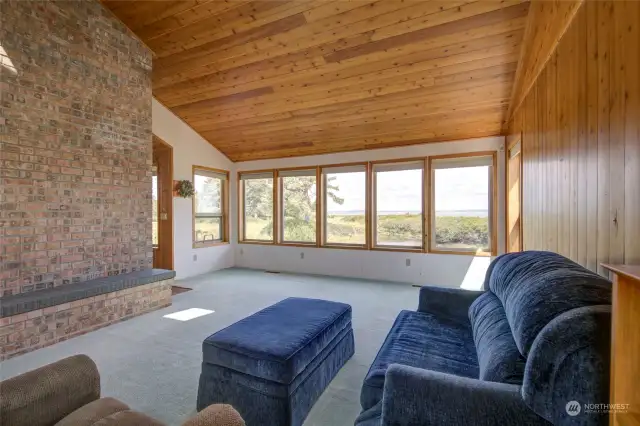 Beautiful knotty pine provides a lodge like setting in the living area.