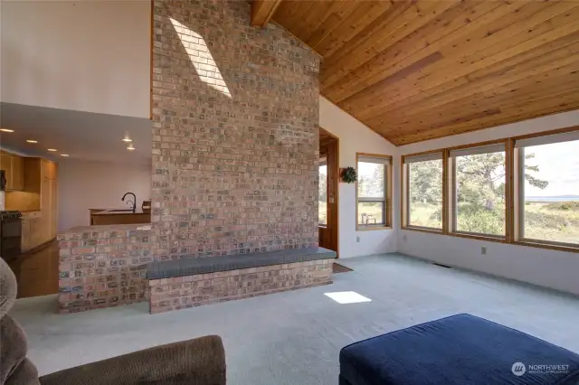 Floor to ceiling Russian style fireplace is another central piece of the home.