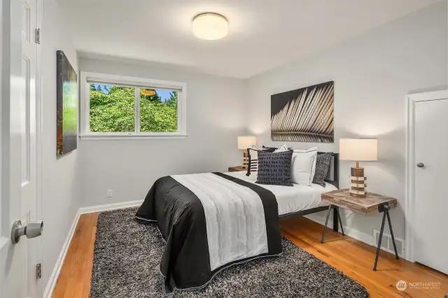 Bedroom number two overlooking the front yard with two large closets.