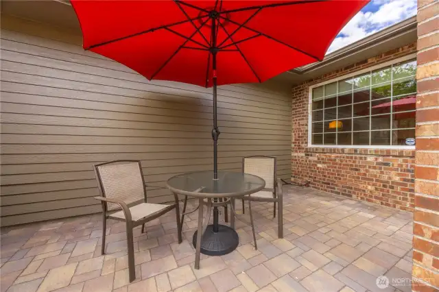 Front protected patio with privacy wall