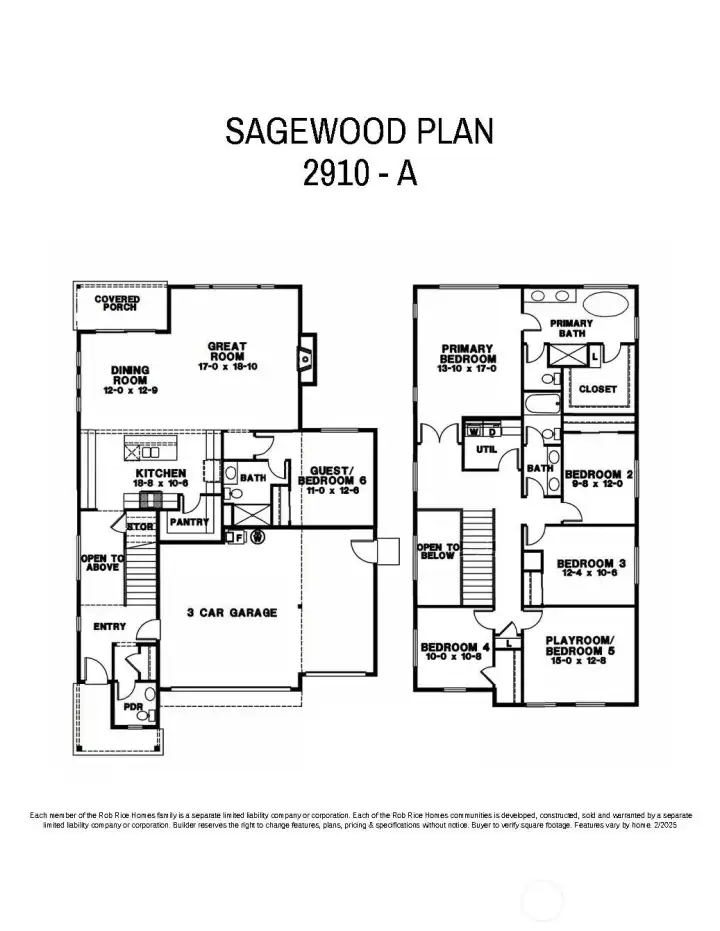 Each member of the Rob Rice Homes family is a separate limited liability company or corporation.  Each of the Rob Rice Homes communities is developed, constructed, sold and warranted by a separate limited liability company or corporation.  Builder reserves the right to change features, plans, pricing & specifications without notice. Buyer to verify square footage. Features vary by home. 2/2025