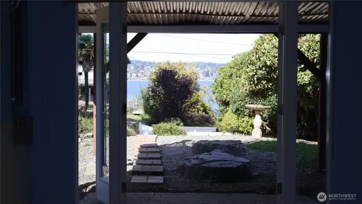 French doors from the home office leading out.