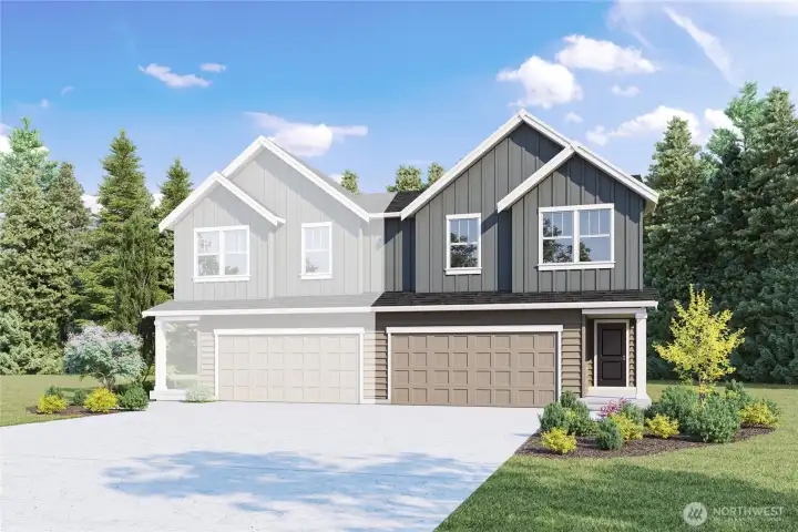 Cypress Plan Marketing Rendering - Depictions of homes or other features are artist conceptions. Hardscape, landscape, and other items shown may be decorator suggestions that are not included in the purchase price and availability may vary. No view is promised. Views may also be altered by subsequent development, construction and tree growth and landscaping.