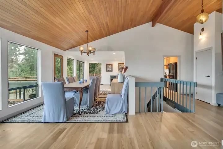 View of the dining area. Hallway into the kitchen, entrance closet and to the right is the front door. Also entrance to the 2 car garage with no steps into the garage.
