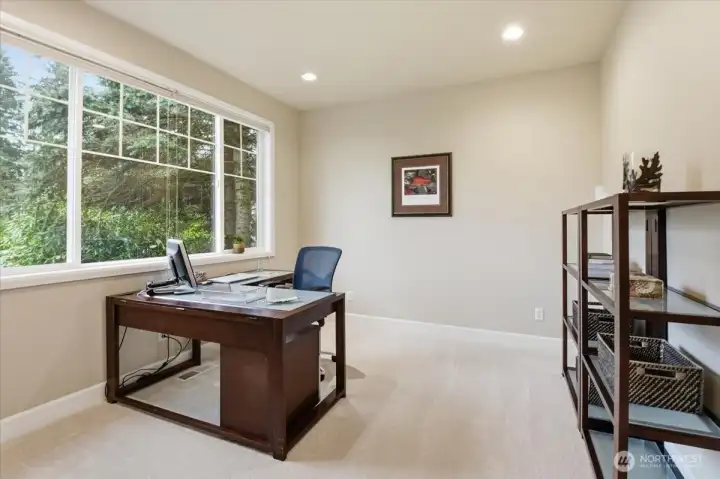 A thoughtfully positioned den just off the entry offers the perfect space for a home office, reading lounge, or private retreat.