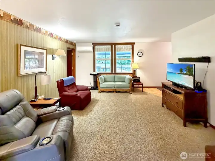 View of living room from dining area.