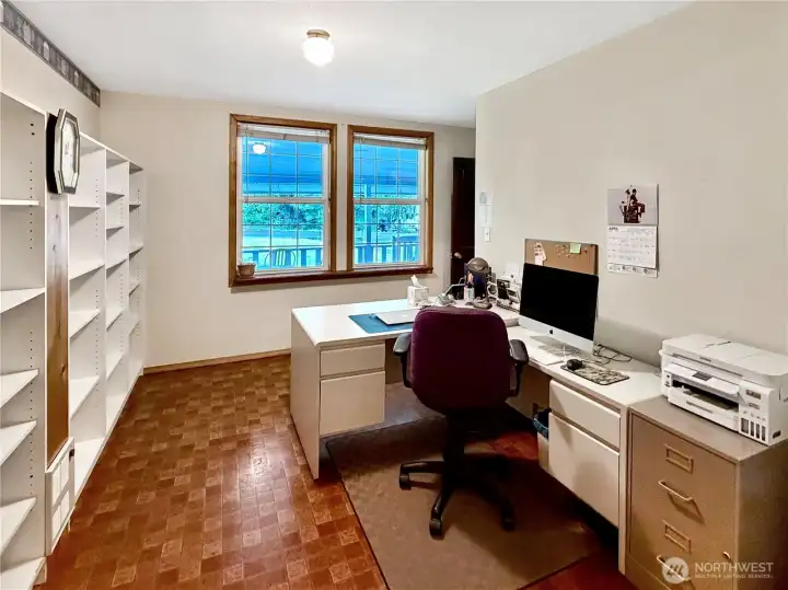 Another view of office, windows over looking front porch.