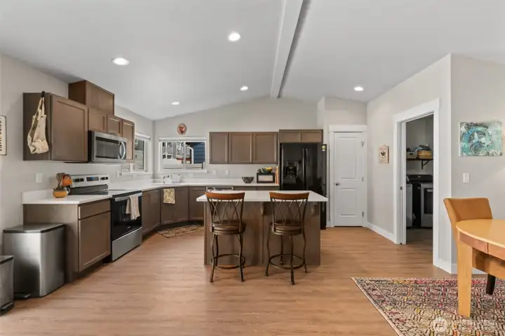 Kitchen with eating bar.