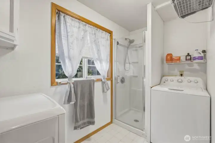 Laundry and shower on main floor.