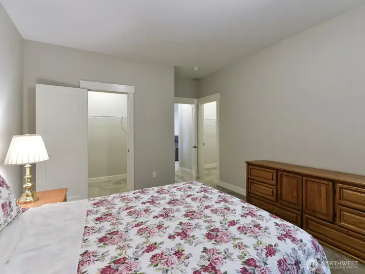 Primary bedroom boasts not one, but two walk-in closets.