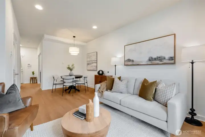 Open concept living and dining space