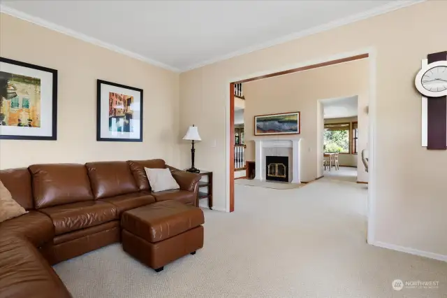 The family room opens amply into the living room.
