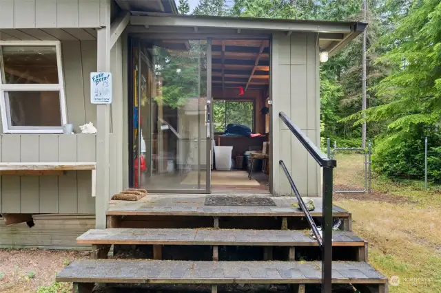 The sunroom is great for additional storage.