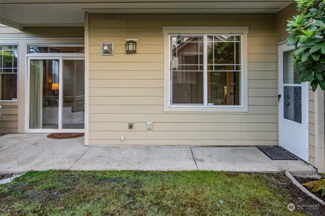 Screen door off of family room and sliding door off of primary bedroom both lead to welcoming patio.  ** Grass was reseeded, maintained by the HOA.