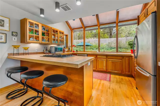 Kitchen with solarium windows.
