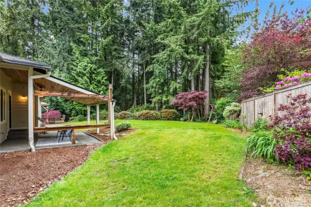 There is plenty of space to play and roam in the fully fenced back yard. The established landscaping is enjoyable all year round!