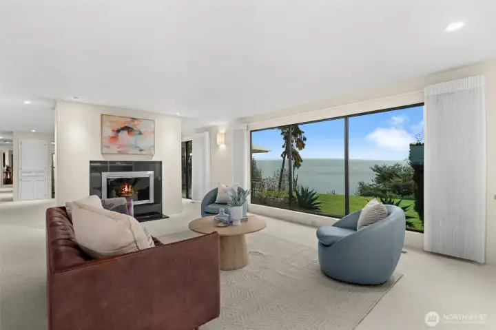 Living room with floor to ceiling windows