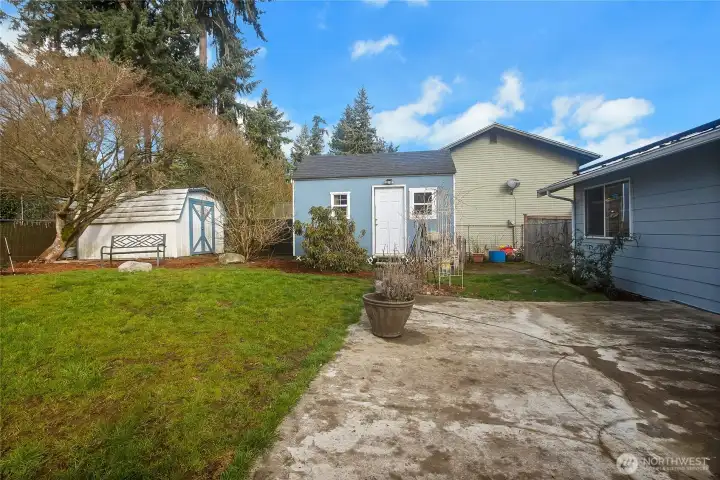 Back Yard Patio & Two Sheds.