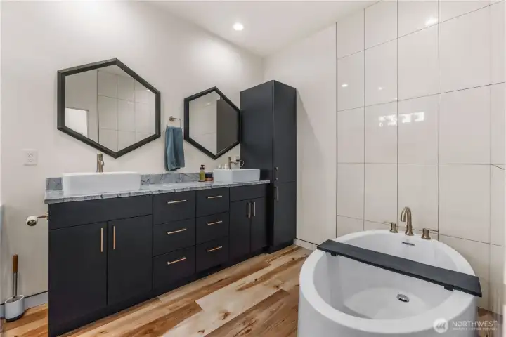 Primary spa-like bath. Check out the "bubble tub"