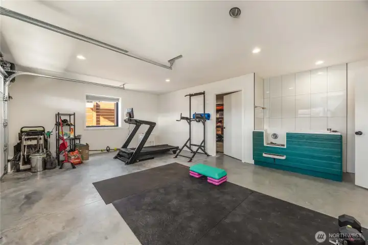 Built in dog wash station