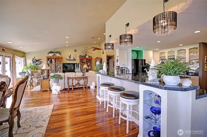 Tigerwood floors throughout the home, tiles in wet areas.