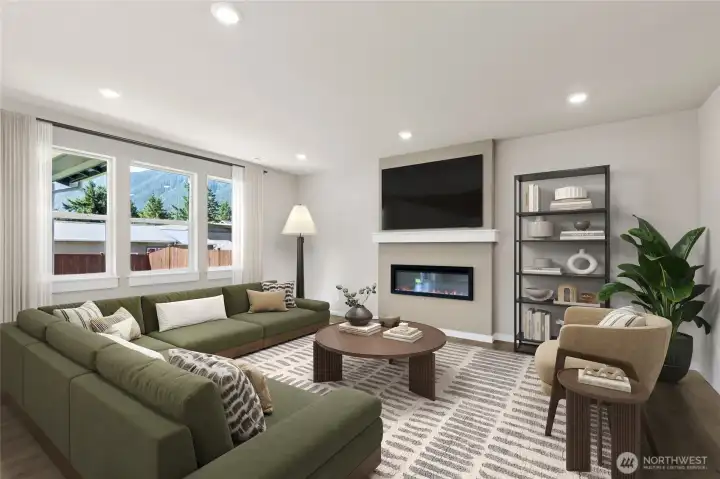 Open plan living room with virtual staging