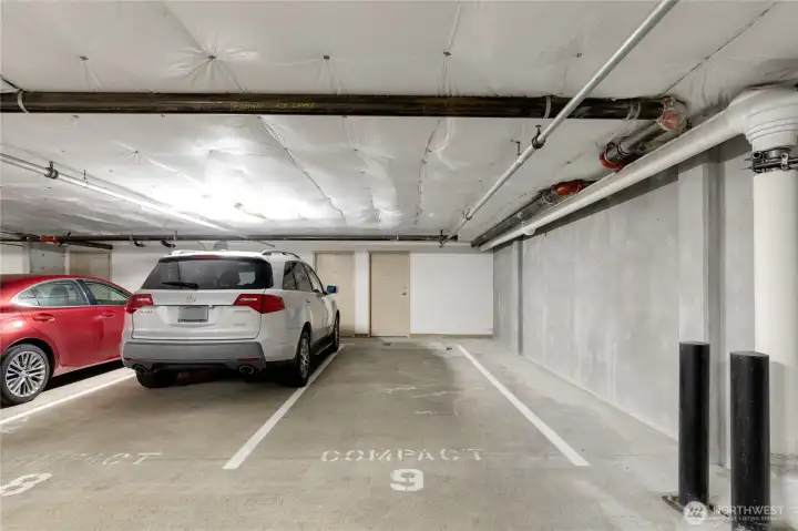 One of two secure parking spaces is included, along with access to nine secure guest parking stalls for visiting guests. One of two secure parking spaces is included, along with access to nine secure guest parking stalls for visiting guests.