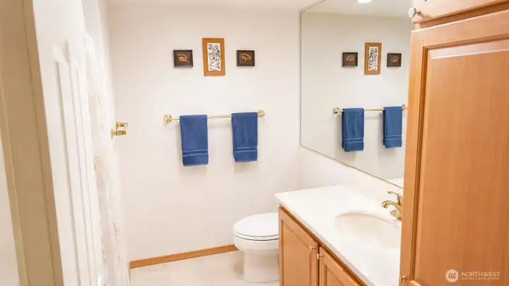 Relax!   Enjoy a jetted tub in the updated bathroom and extra linen cabinet.