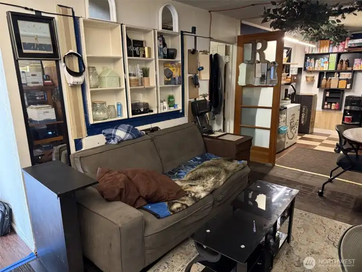 Living room with built in shelving Living room with built in shelving