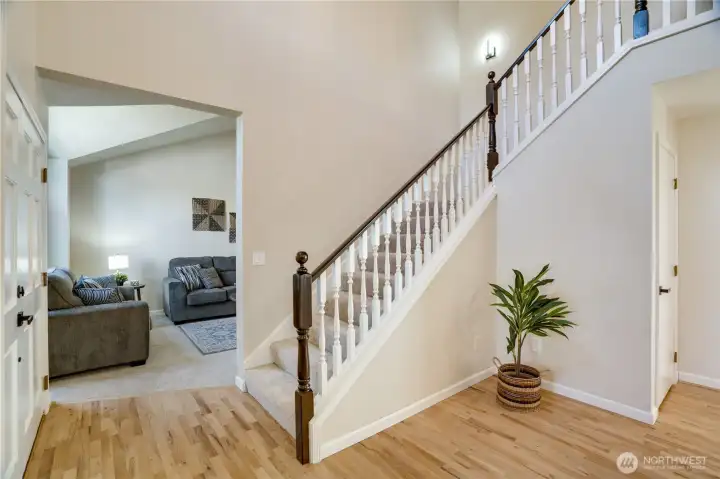 Freshly painted in July 2026, the staircase provides a crisp transition to the upper level while complementing the home's many recent improvements.
