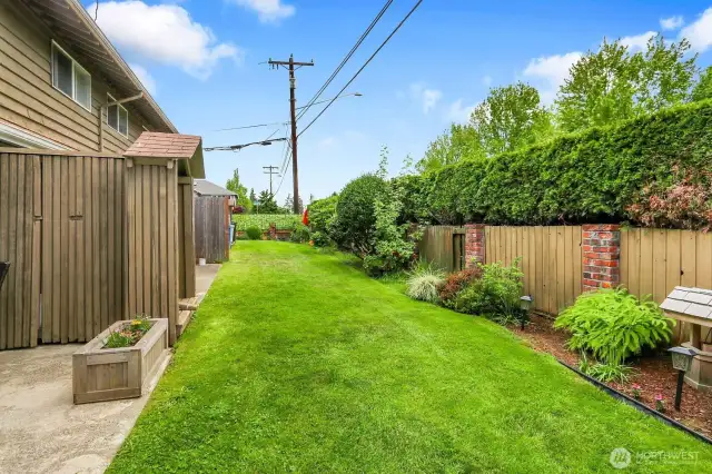 Enjoy peaceful sightlines of neighboring yards and shared green space, a quiet, open feel just outside your door.    Enjoy peaceful sightlines of neighboring yards and shared green space — a quiet, open feel just outside your door.