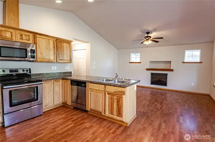 Kitchen features peninsula for added counter space