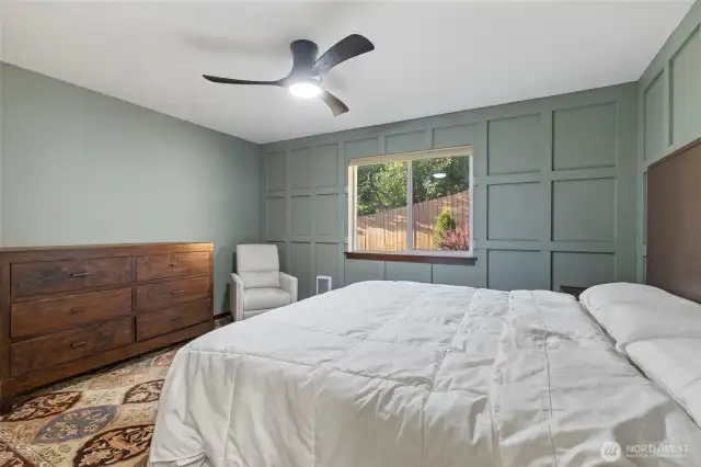 Updated Primary bedroom with walk in closet and bathroom.