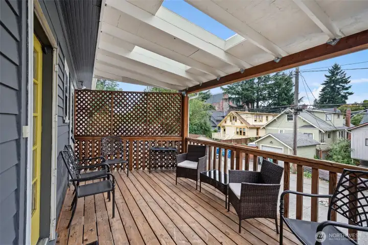 back deck located on the main floor off the kitchen