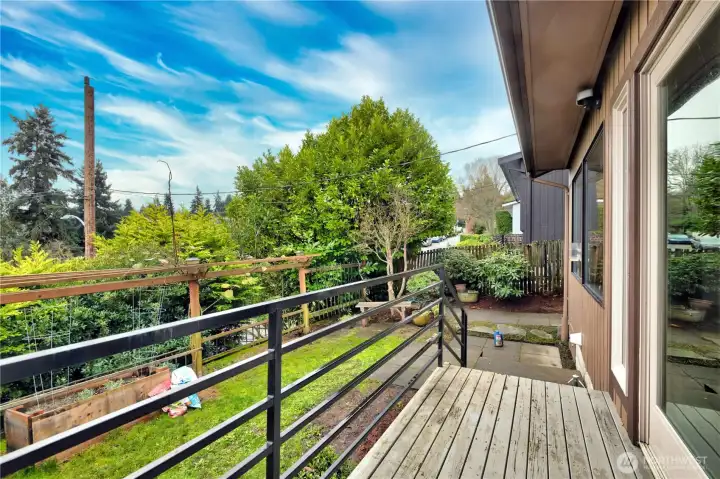 Southside of house deck with trellis
