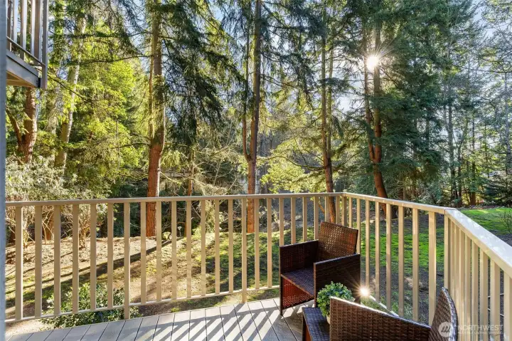 Outdoor treks patio with greenery and privacy