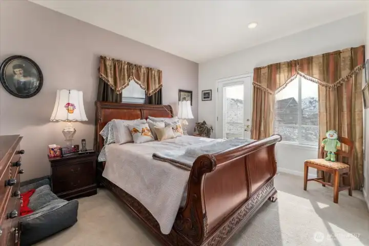 Primary bedroom on the view side with access to the view deck