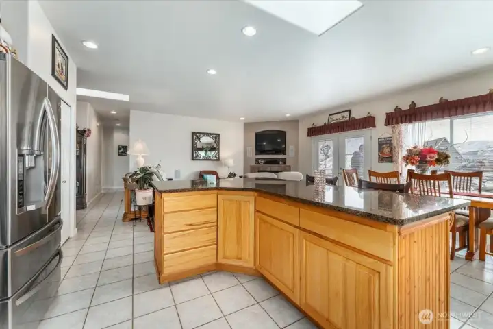 Kitchen island with open great room feel