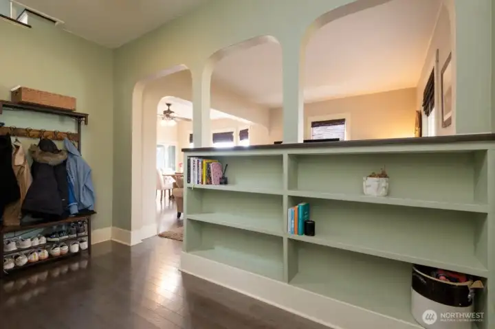 Front entry welcomes you with charming built-in cabinetry that highlights the home’s timeless character.