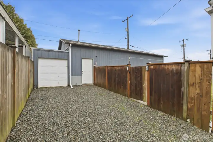Garage access and driveway from the front of the home.