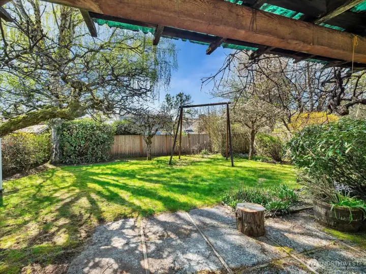 From the cvered patio looking out into the backyard. Can you picture your garden growing here?