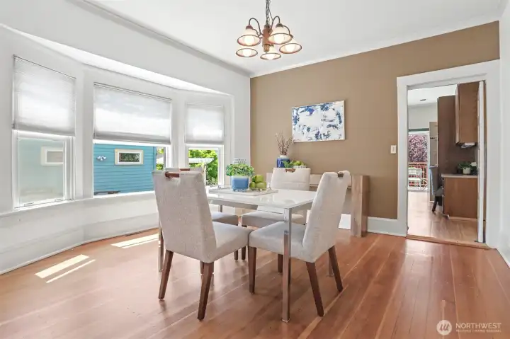 Large dining area features south facing light - a plant lovers paradise!