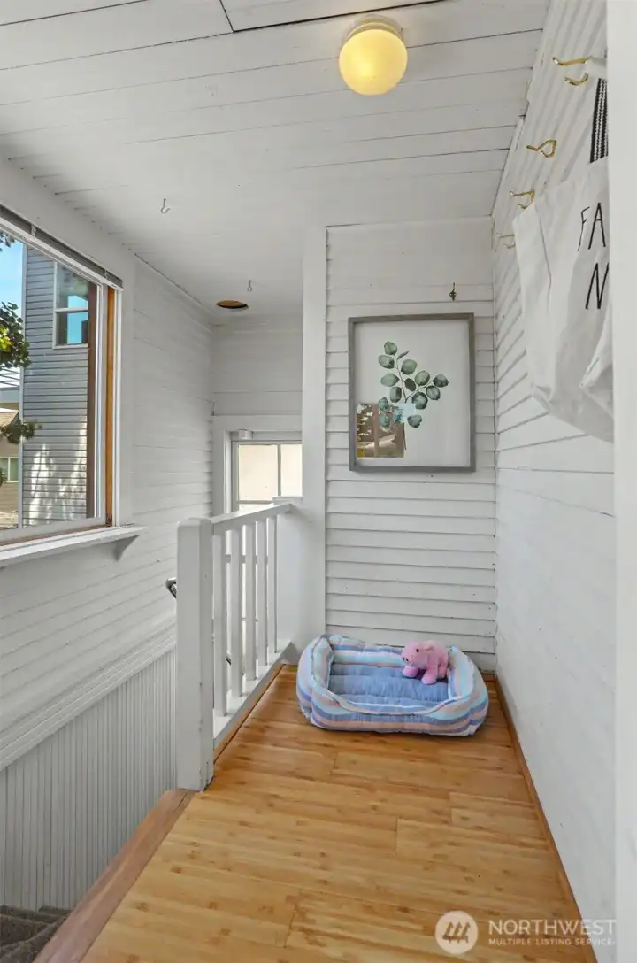 Head downstairs through the kitchen to even more living space.