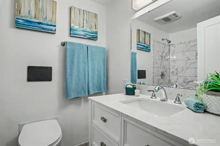 New full bathroom on lower level.