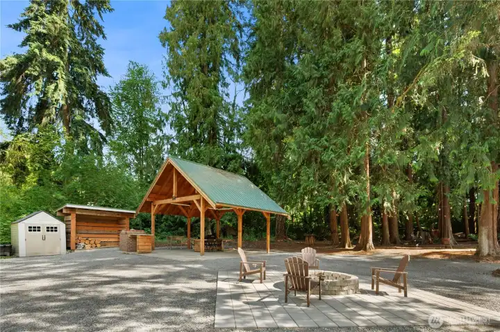 Gazebo with Paved Fire pit and built in brick oven tandoor